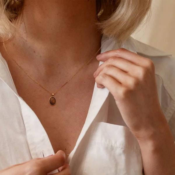 Elk & Bloom 14K Gold Drop Earth Stone Pendant Necklace