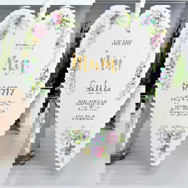 Personalised Memento Company Personalised Any Role 'Floral Watercolour' Large Wooden Heart Decoration