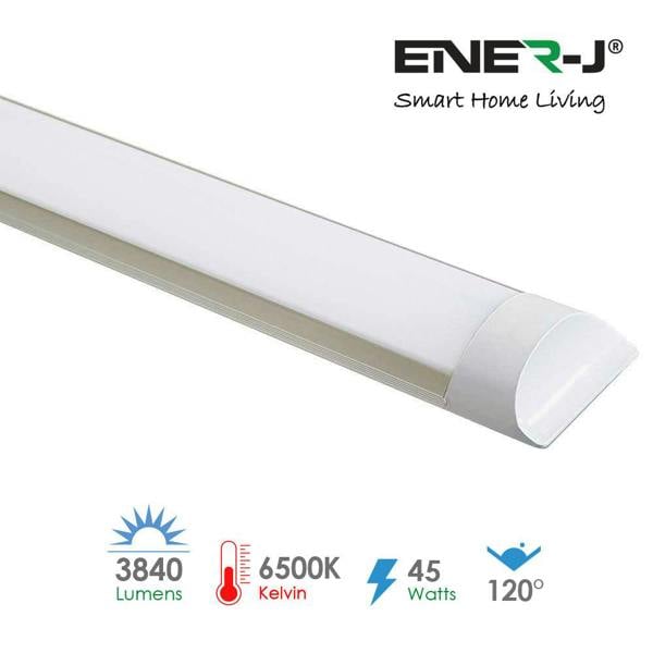 ENER-J Pack of 2 LED Prismatic Batten Fitting Lights, 45W, complete fitting 1.5m, 4000 lumens, 6500K