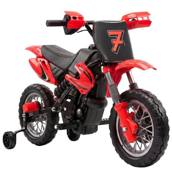 12V Kids Electric Motorbike, Ride on Motorcycle with Dual Motors, Training Wheels, Rear Suspension for 3-6 Years, Red