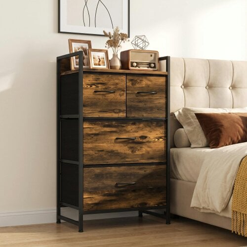 HOMCOM Bedroom Chest of Drawers 4 Drawer Dresser with Shelf, Rustic Brown