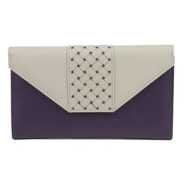 Eastern Counties Leather Donna Contrast Panel Leather Purse - Purple/Ivory