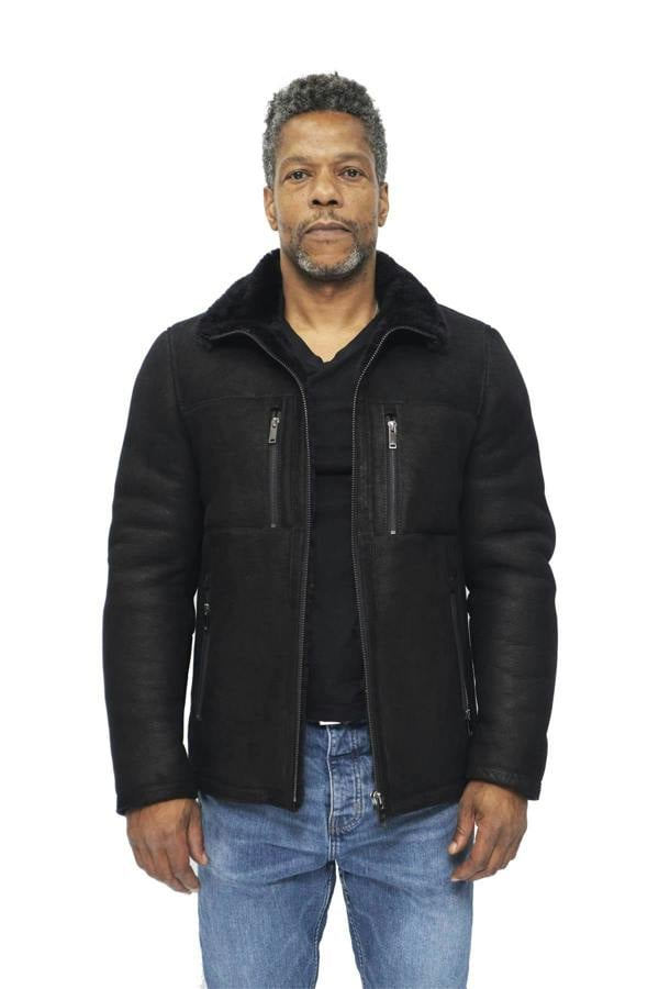 Infinity Leather Mens Sheepskin Biker Bomber Jacket-Hungerford