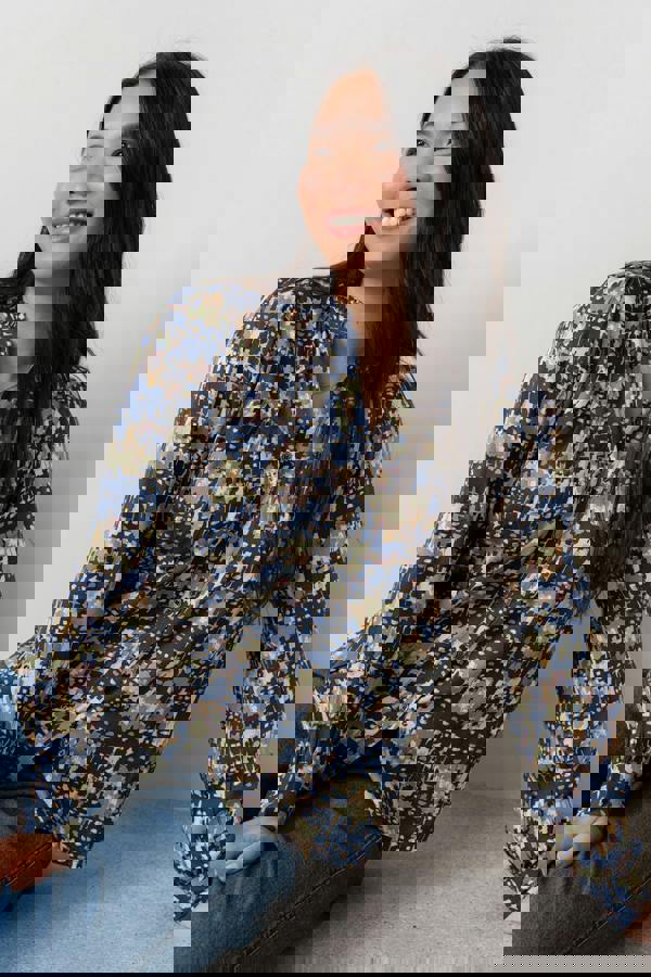 Wayfaring Frill Neck Blouse Navy | Lily and Me Clothing