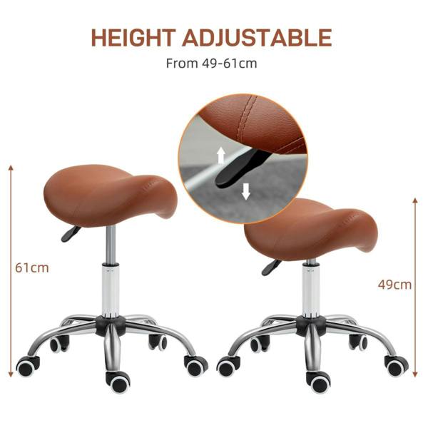 Dyzi PU Leather Saddle Stool Adjustable Height Padded Seat Brown