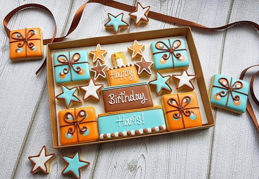 The Cookie Collaboration Hand-iced Personalised Birthday Cookie LETTERBOX GIFT/For Him