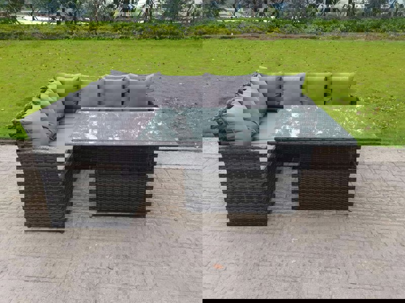 Fimous High Back Corner Rattan Garden Furniture Sofa Dining Rising Table Height Adjustable 6 Seater