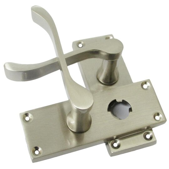 EDH Door Hardware Victorian Scroll Satin Nickel Bathroom Door Handles Set with Privacy Lock 2 Pair