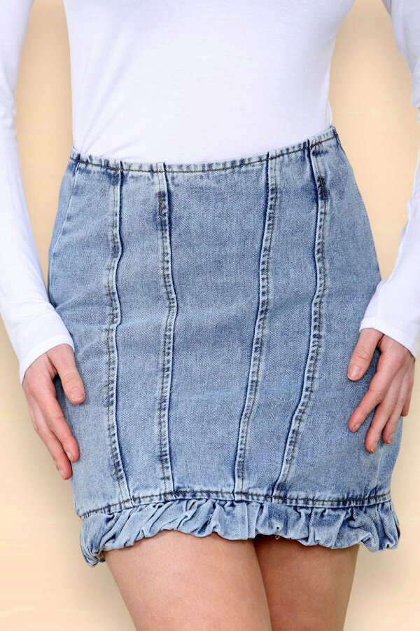 Elaina Fashion Women's Light Wash Seam Detail Denim Mini Skirt 