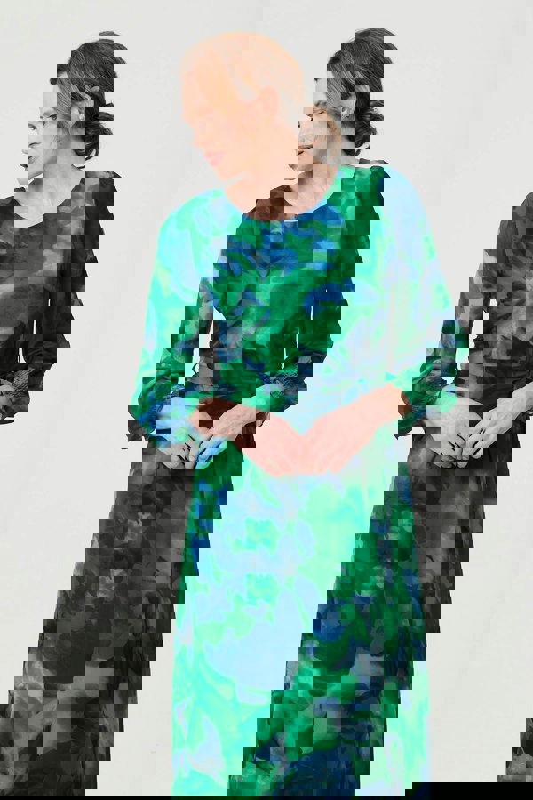 Green | Printed Long Sleeve Chiffon Midi Dress