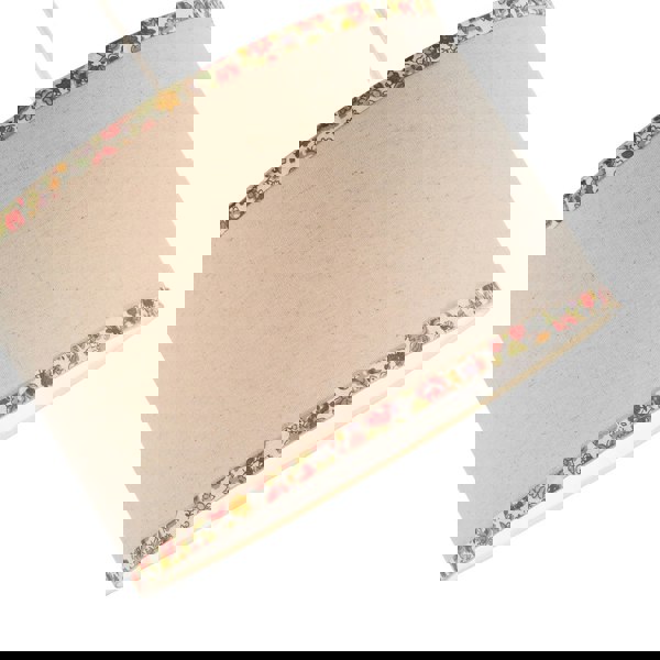 Natural Oatmeal Linen Circular Lamp Shade with Colourful Floral Trims Image 3