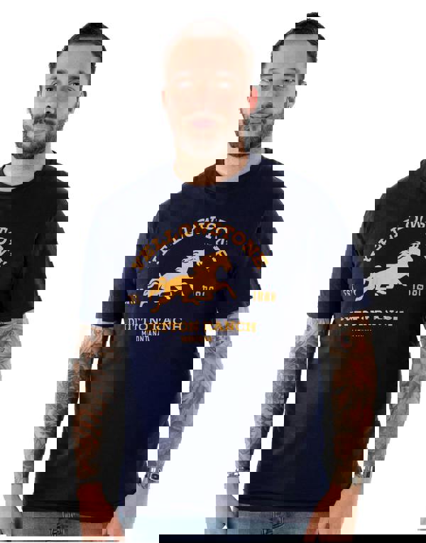 Yellowstone Mens Blue Dutton Ranch Logo Short Sleeved T-Shirt