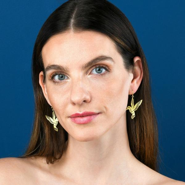 namana Gold Bird Dangle Earrings in a Hummingbird Design for Women