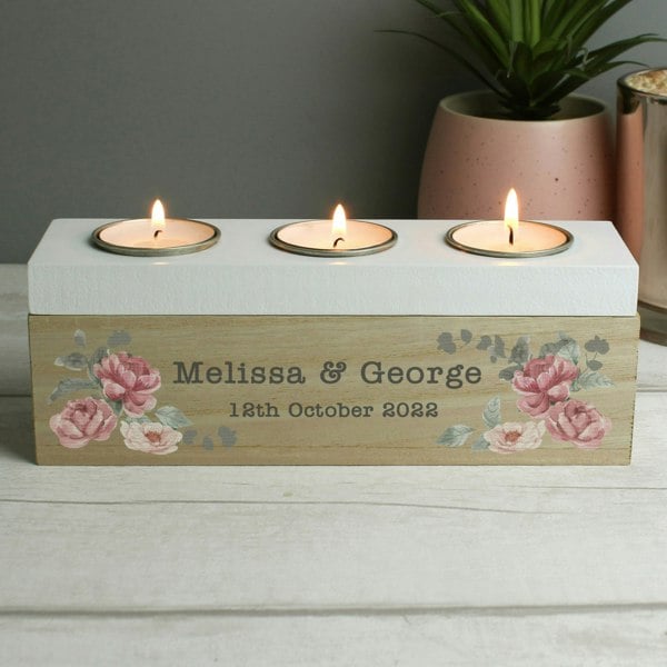 Personalised Memento Company Personalised Floral Triple Tealight Box