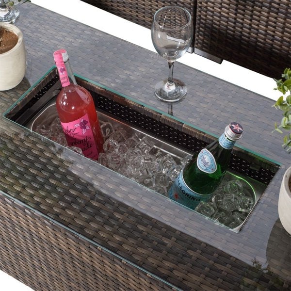 Giardino Santorini L Shape Modular 6 Seat Rattan Corner Sofa Set With Armchair & Drinks Cooler Coffee Table