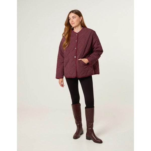 Blue Vanilla Button Front Quilted Jacket - Wine