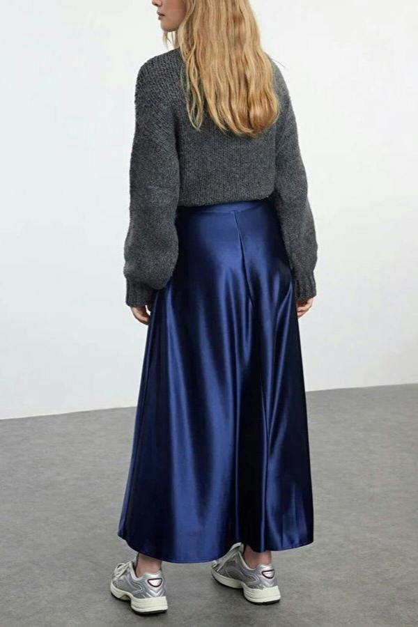 WOVCOR A-Line Cut Midi Satin Skirt