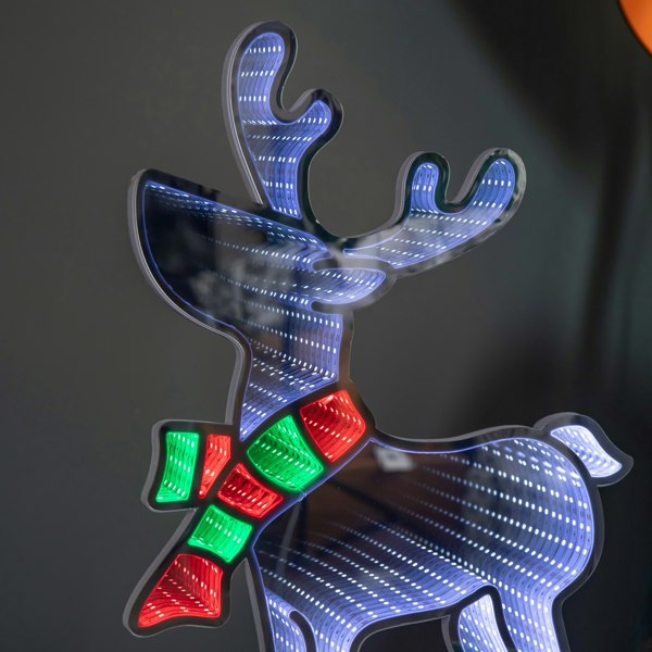 Samuel Alexander 60cm Light up Standing Reindeer with Scarf Christmas Infinity Decoration with Multi-Coloured LEDs