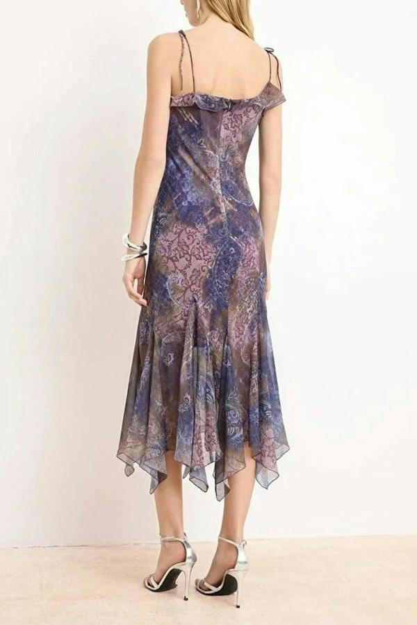 WOVCOR Abstract Pattern Chiffon Midi Lined Party Dress