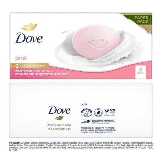 Dove Pink Moisturising Beauty Cream Bar for Soft & Smooth Skin, 6 x 90g, 4 Pack