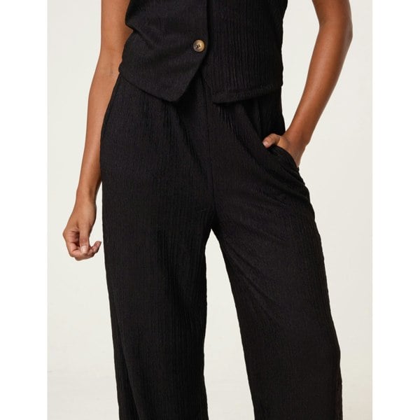 Blue Vanilla Crinkle Elasticated Waist Wide Leg Trousers