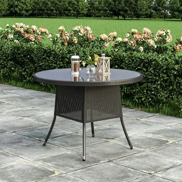 Garden Dining Table Rattan Bistro Table & Parasol Hole Garden Dining Tables Living and Home Round Black
