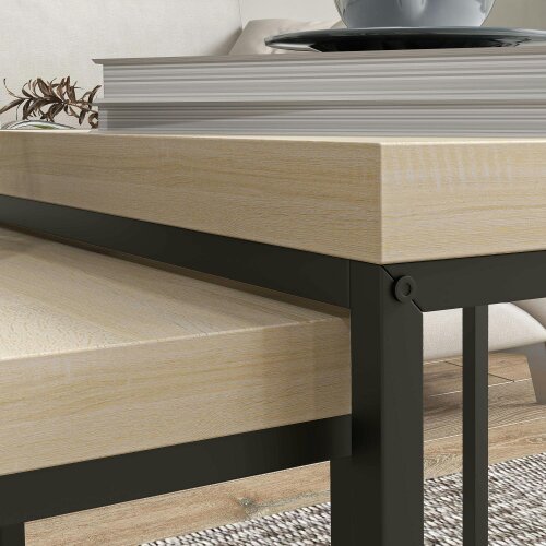 Wyld Haus Vattesa Wooden Oak Finish Set Of 2 Nesting Coffee Tables