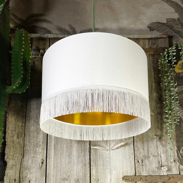 Love Frankie white cotton lampshade gold lining fringing