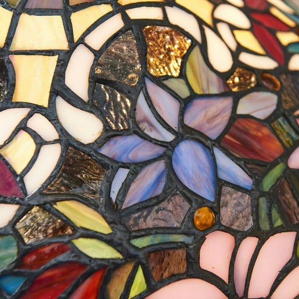 Tiffany Glass Table Lamp Light Dark Bronze & Multi Colour Floral Shade i00229 Loops