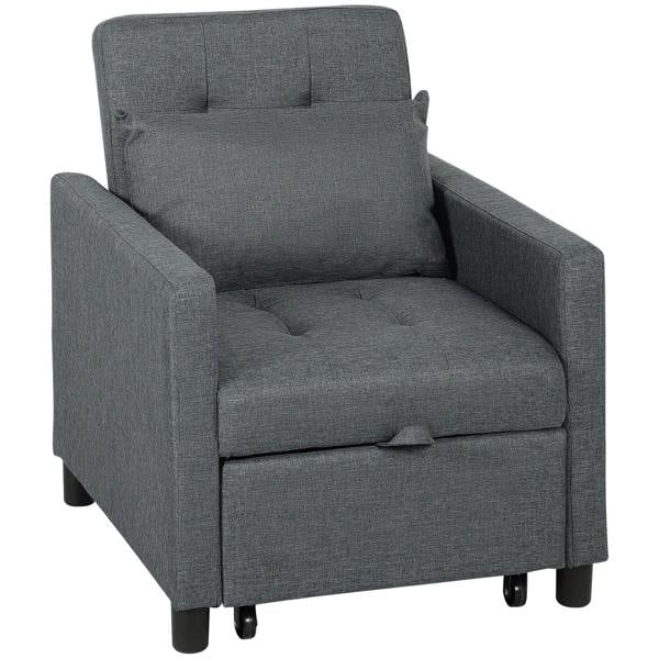 Dark grey 3-in-1 chair bed with upholstered armrests and padded adjustable backrest