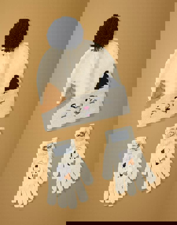 Squishmallows Girls Beige Cam The Cat Beanie and Gloves Set (One Size)