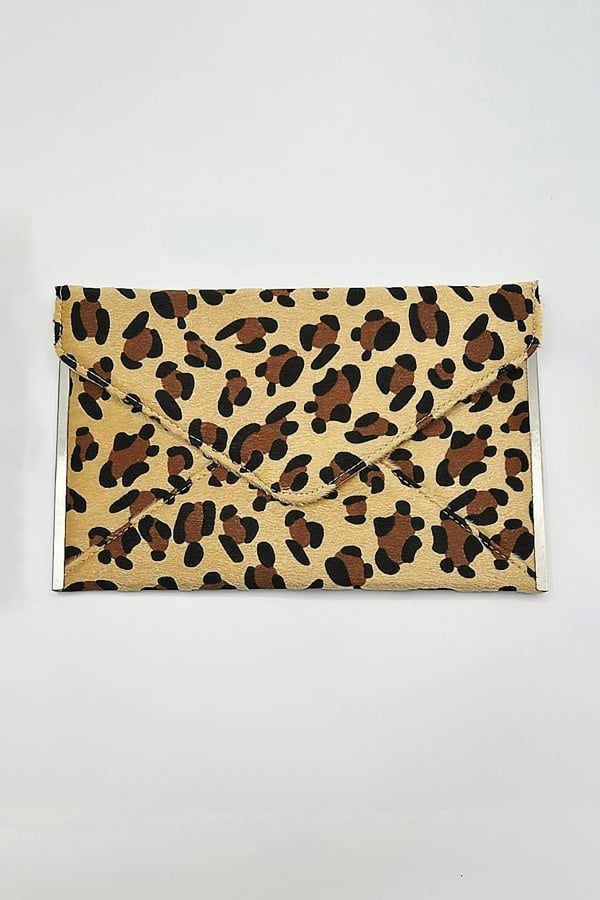 SVNX Leopard Envelope Clutch Bag In Light Beige