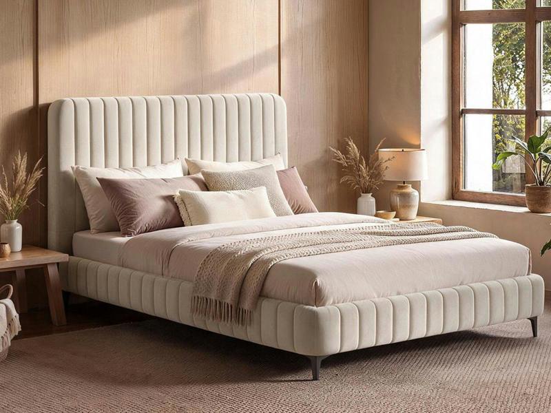 Adelaide Upholstered Bed Frame Beige Double