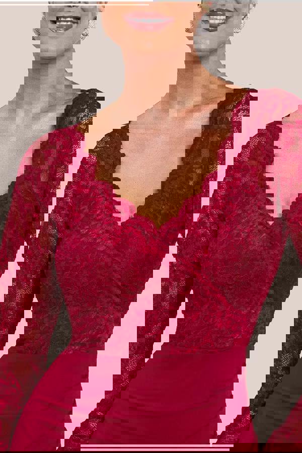 Scalloped Lace & Scuba Maxi Dress - Wine DR2449C