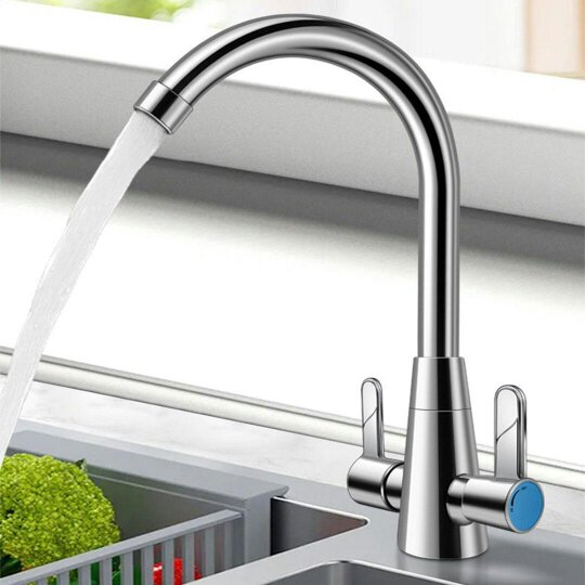 Havendro Kitchen Mixer Tap Dual Lever Swivel Spout Mono Chrome Sink Taps Faucet
