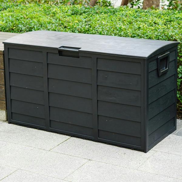 Gr8 Garden 300L Black Plastic Garden Storage Box with Lid for Cushions & Tools
