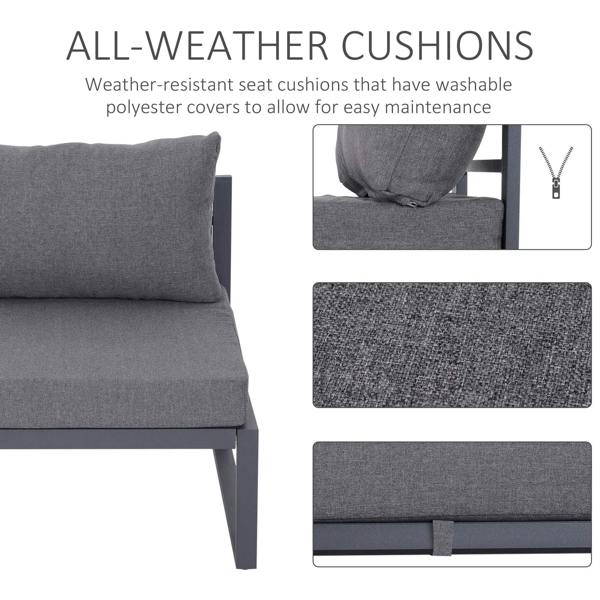 Grey outdoor sofa seat cushions with textured fabric and removable cover look