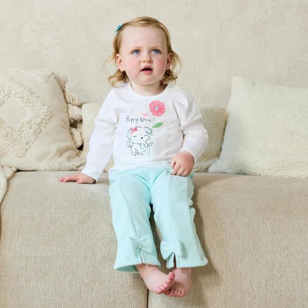 Mini Cuddles Baby Girls Puppy Graphic Full-Sleeve Top, White