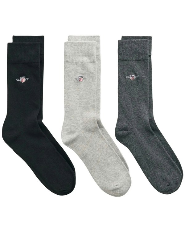 GANT 3-Pack Shield Logo Socks, Black/Grey Combo