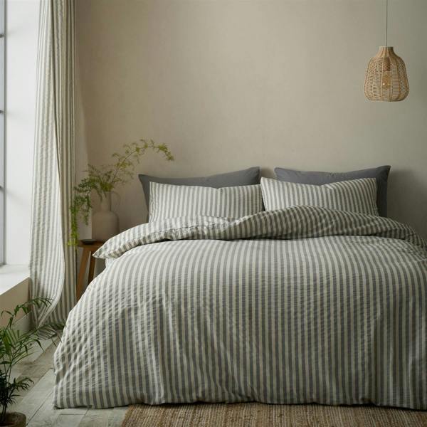 Pineapple Elephant Cotton Rich Woven Stripe Grey Duvet Cover Set