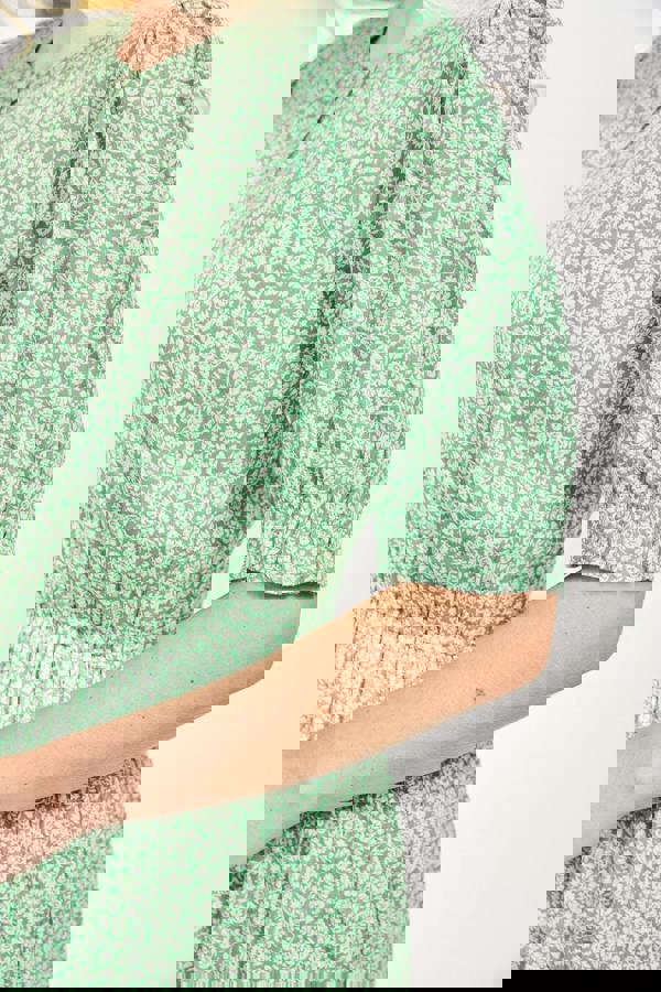 Mudflower Ditsy Print Button Up Ruffled Dress