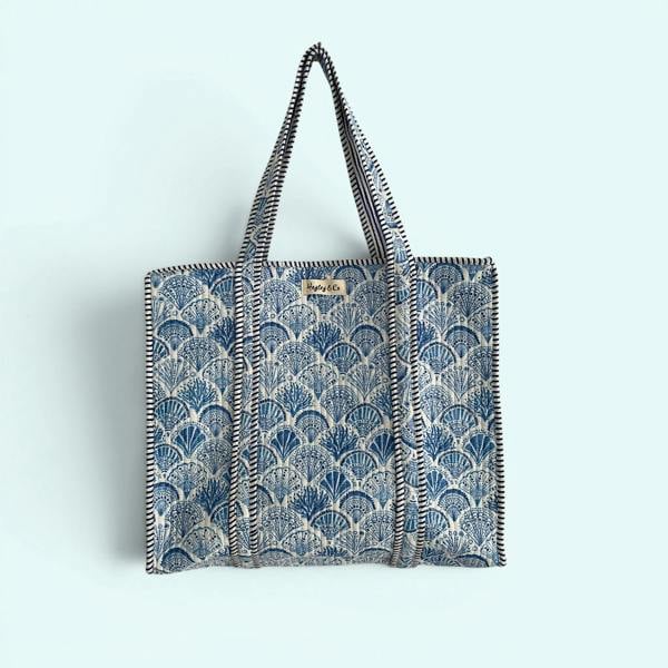 Hayley & Co Seashell Blue and White Quilted Cotton Tote Bag