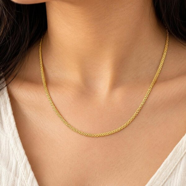 The Colourful Aura 18ct Gold Plated Flat Woven Link Chain Necklace 21 Inch