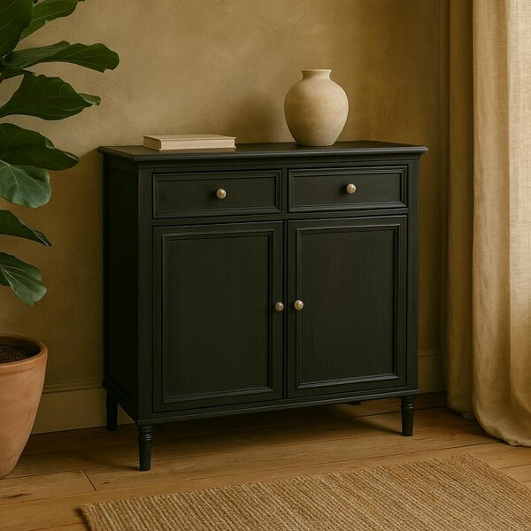 Wyld Haus Thalassa Black Solid Wood Cabinet 2 Drawers and 2 Doors
