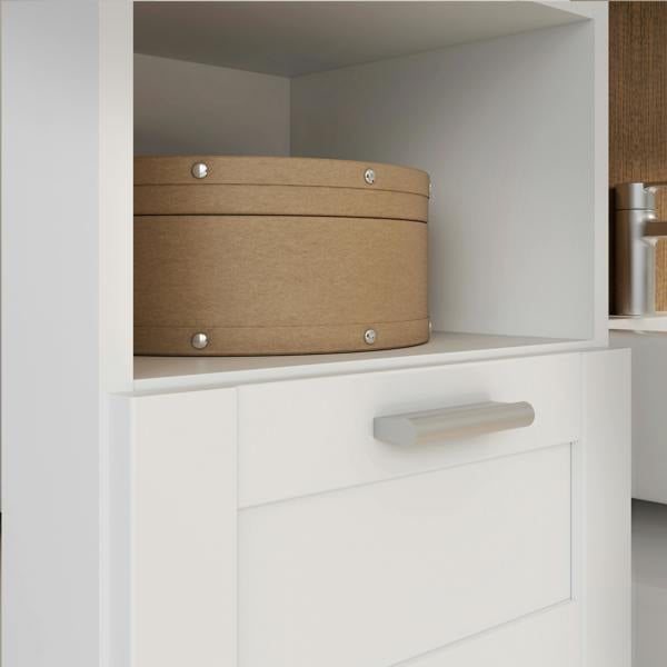 Furniture To Go Lokko Tall Narrow Bathroom Cabinet with 2 Doors & 1 Drawer with Silver Handles in White