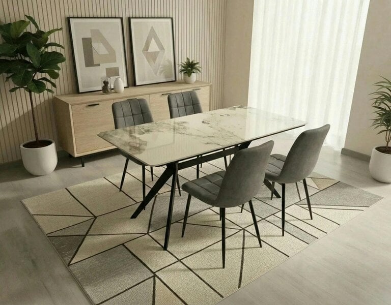 Outdoor Living San Diego Marble Top Dining Table with Erica Velvet Chairs