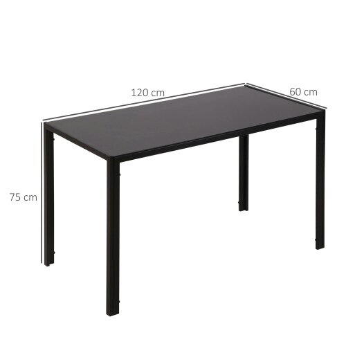 Wyld Haus Tasefi 120cm Metal Black Rectangular Glass Dining Table 4 Seater Kitchen Table