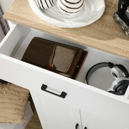 Wyld Haus Yoelna 130cm Wooden White Nordic Kitchen Cabinet 1 Drawer 2 Doors And Open Counter