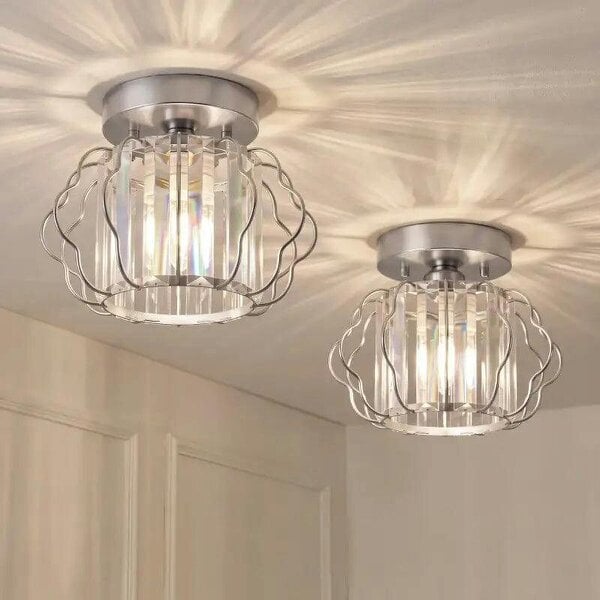 Crystal Ceiling Light Fixtures, Modern Semi-Flush Ceiling Lighting with Crystal Strips, 2 Pack, Silver Tone - Silver