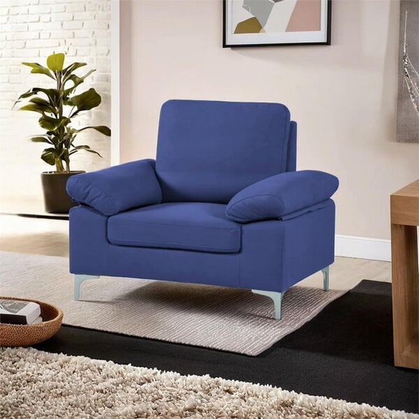 Kosy Koala Modern Blue One Seater Sofa with Cushion And Chrome Feet Cozy Couch for Any Room